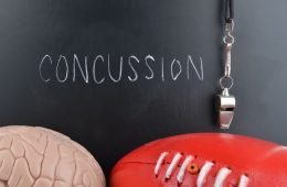concussion written out with a brain and football